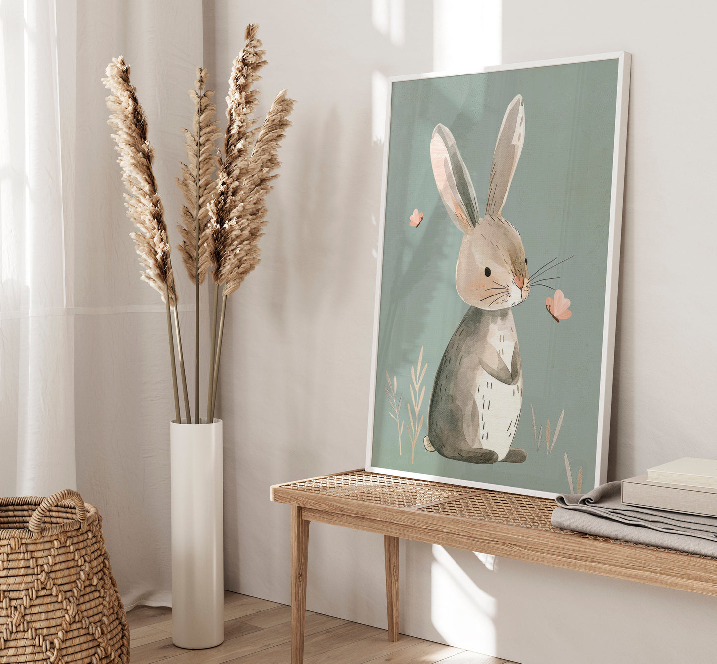 Set of 3 Sage Green Cute Bunny Nursery Prints