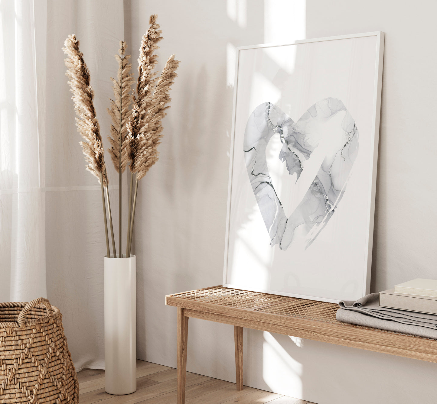 Set of 3 Grey & Silver Marble Heart Wall Prints