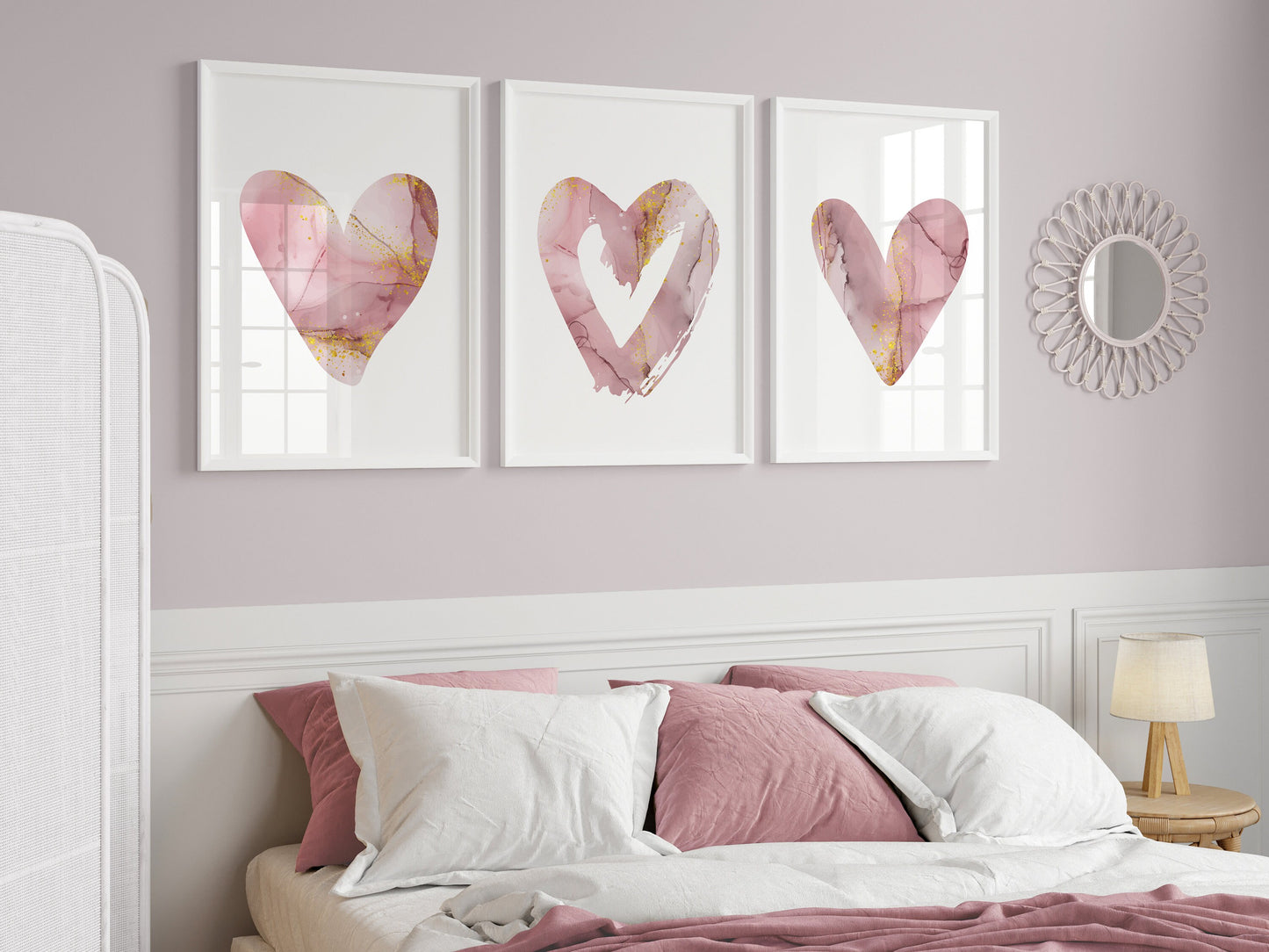 Set of 3 Pink Marble Heart Abstract Wall Prints