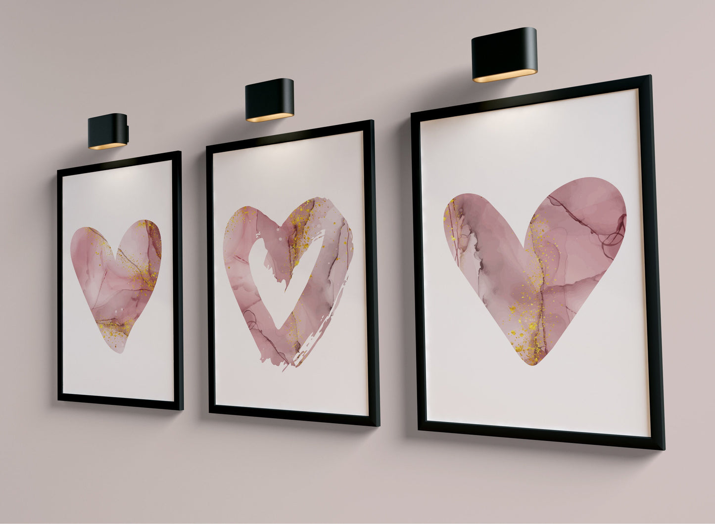 Set of 3 Pink Marble Heart Abstract Wall Prints