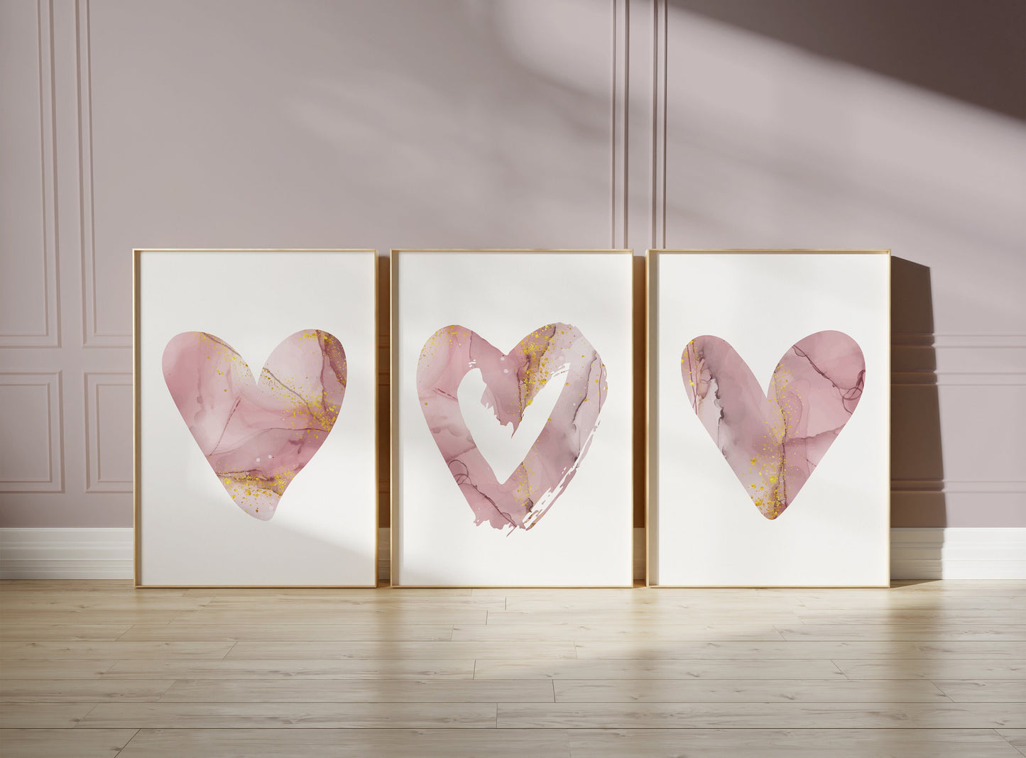 Set of 3 Pink Marble Heart Abstract Wall Prints