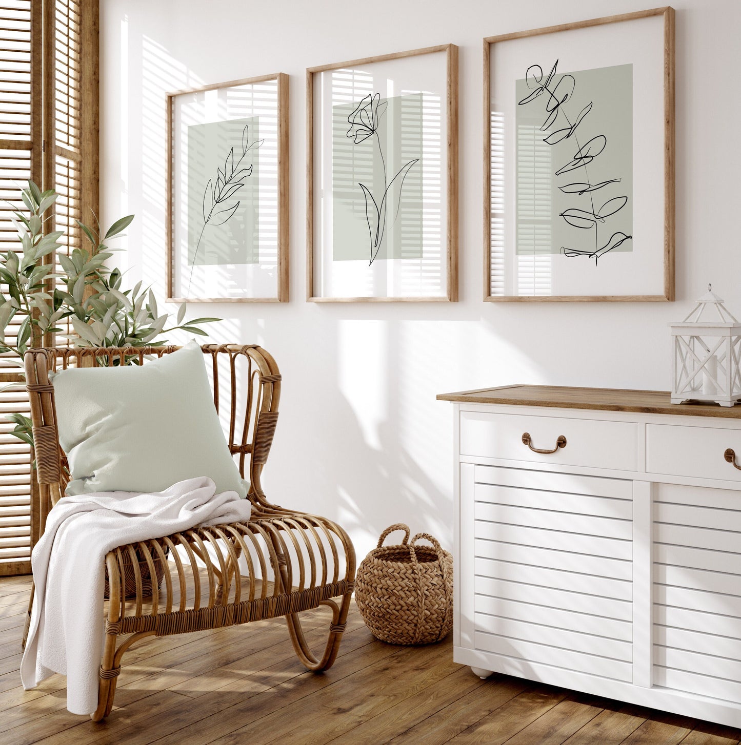 Set of 3 Sage Green Botanical Wall Art Prints