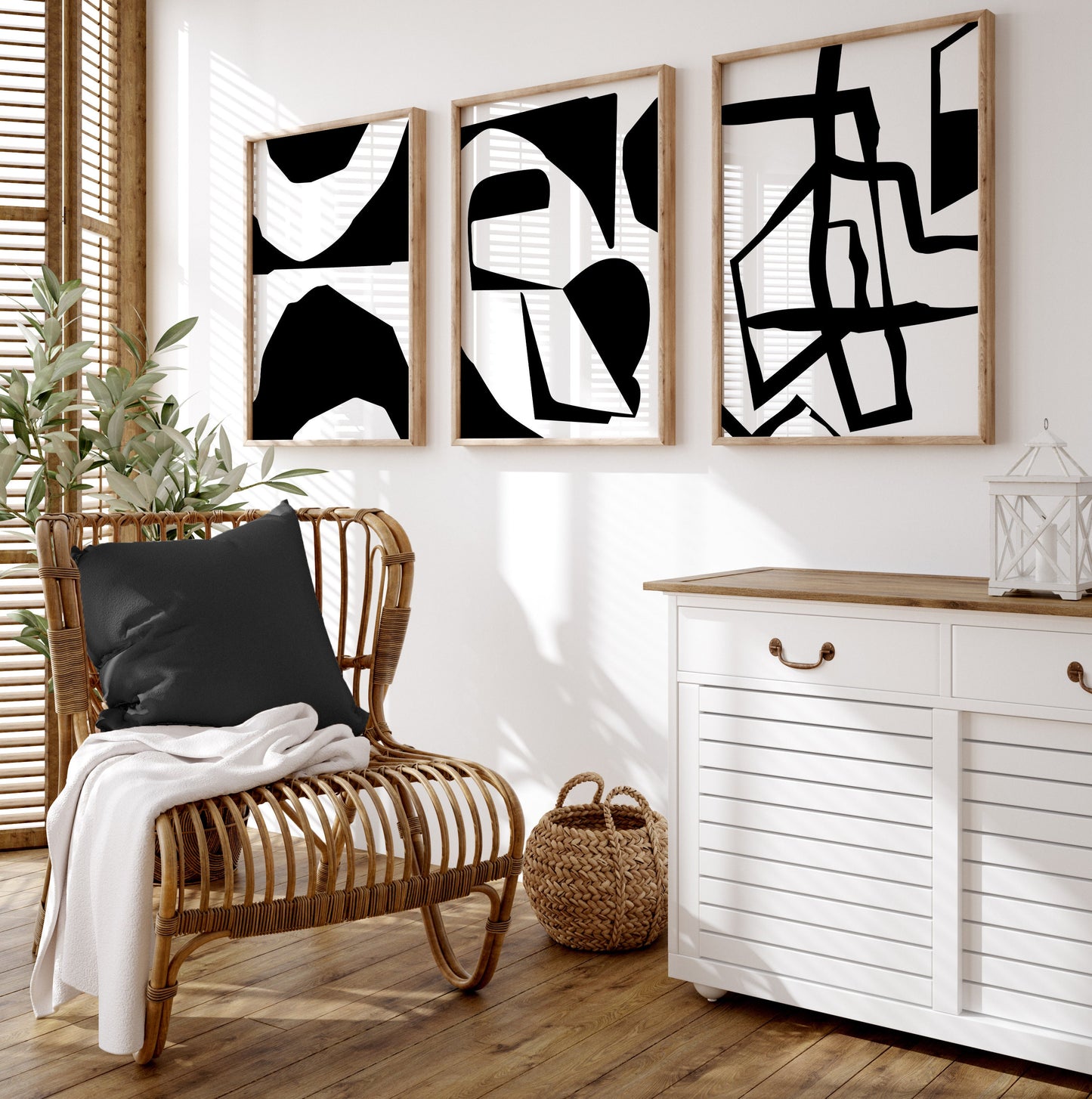 Set of 3 Mono Abstract Wall Art Prints