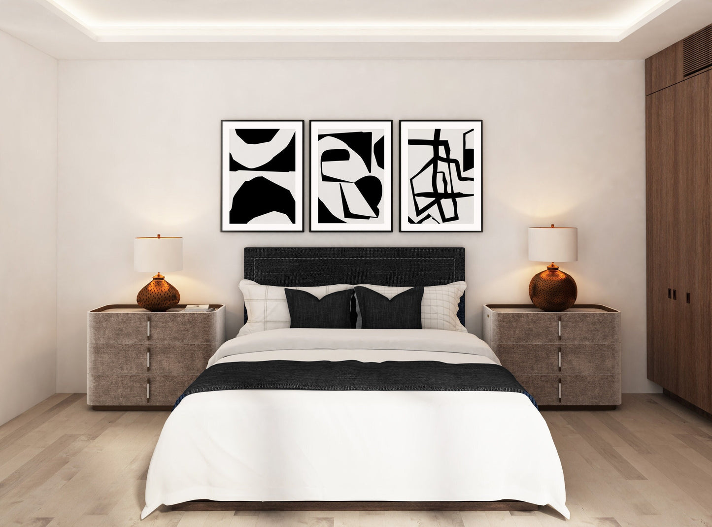 Set of 3 Mono Abstract Wall Art Prints