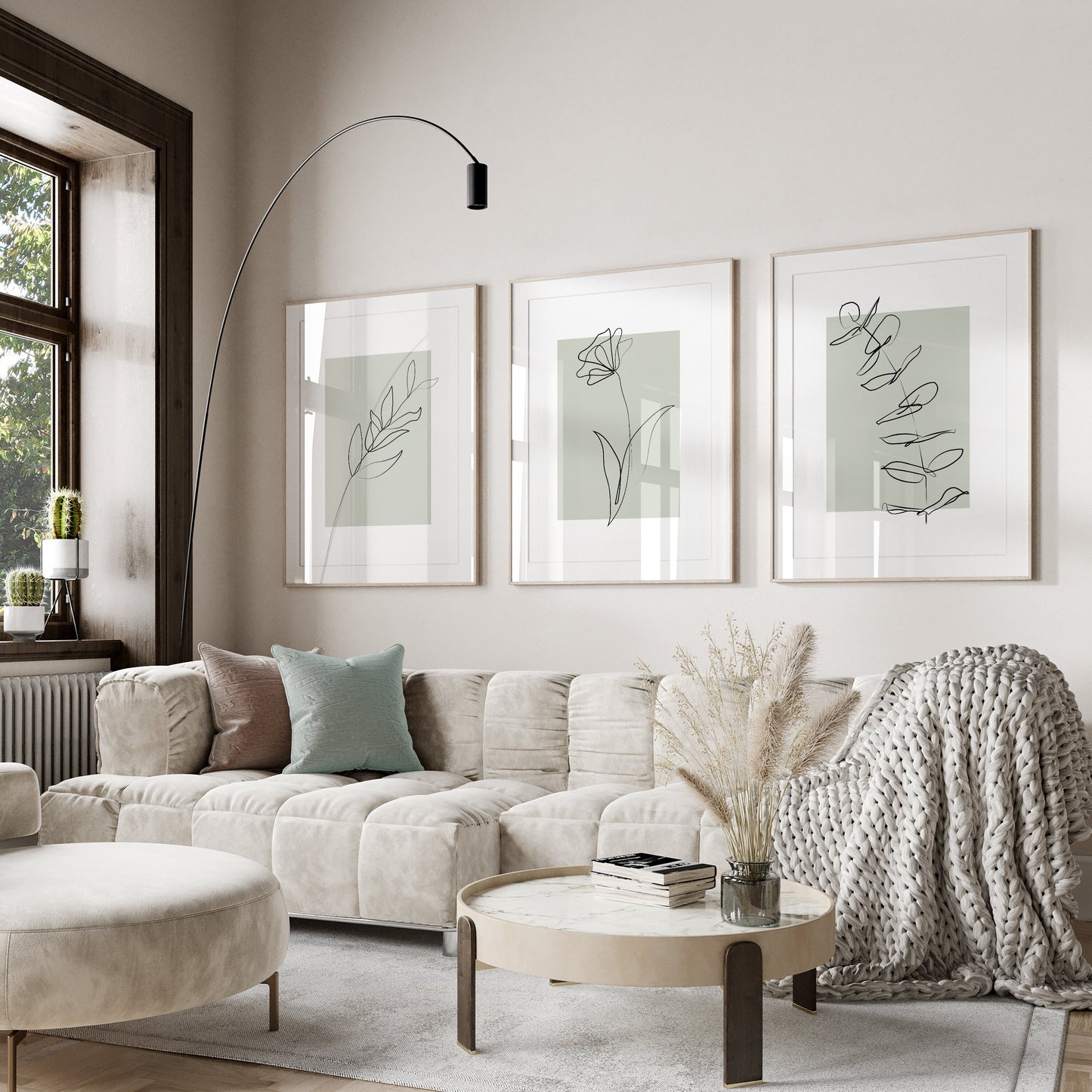 Set of 3 Sage Green Botanical Wall Art Prints