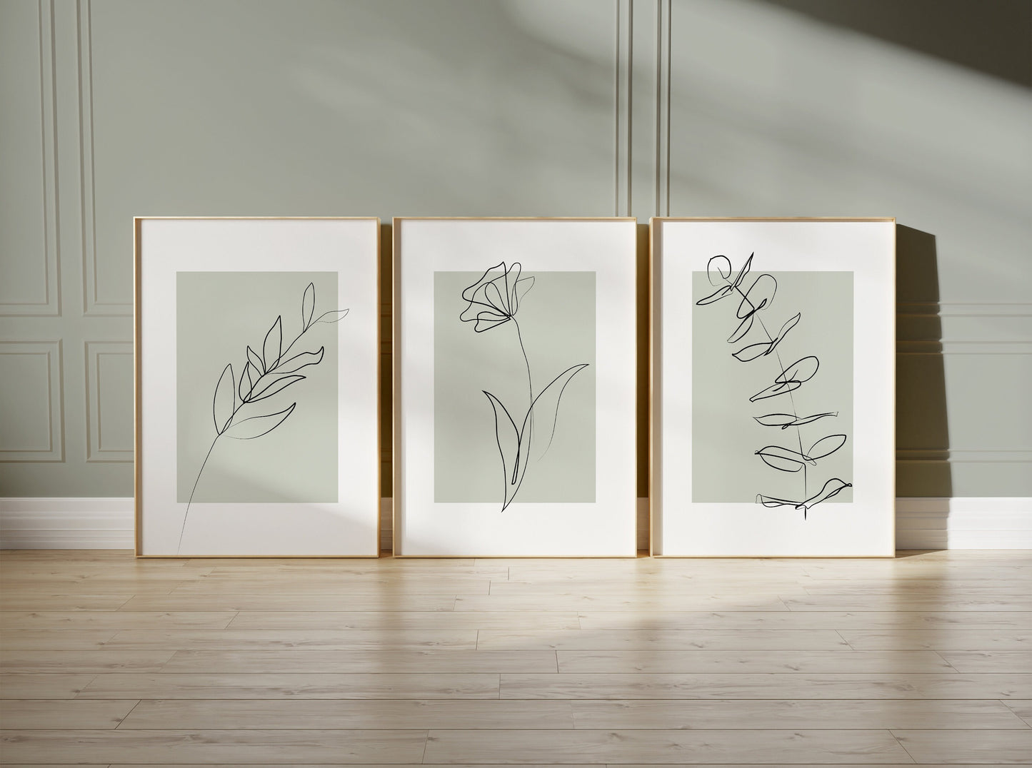 Set of 3 Sage Green Botanical Wall Art Prints