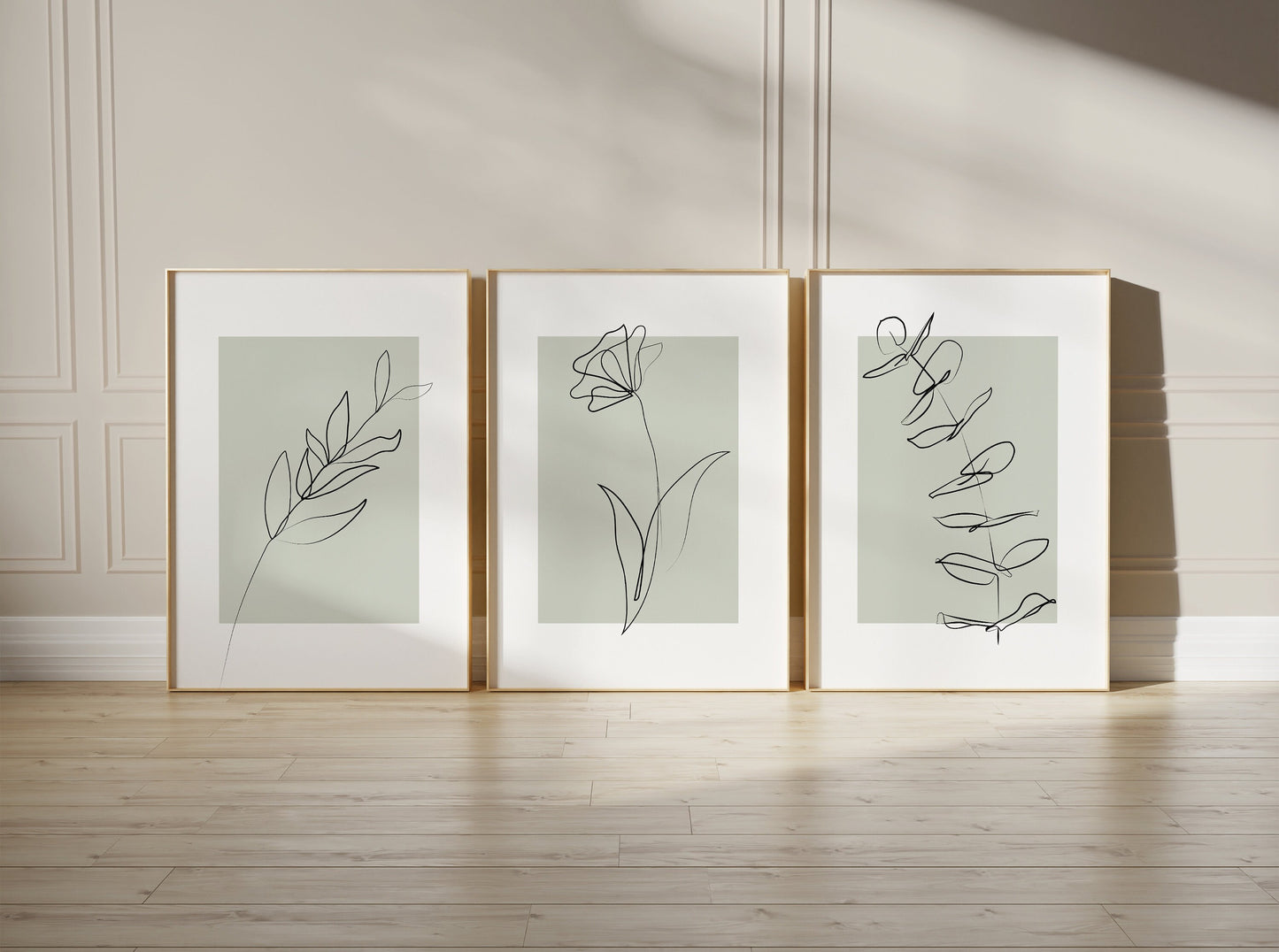Set of 3 Sage Green Botanical Wall Art Prints