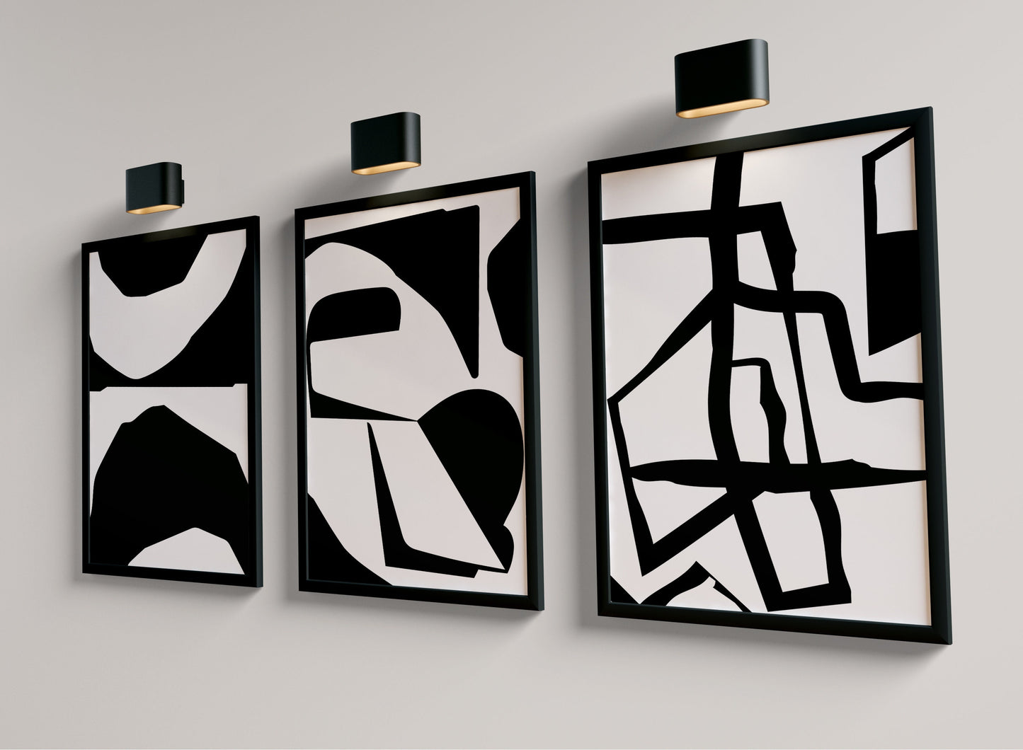 Set of 3 Mono Abstract Wall Art Prints