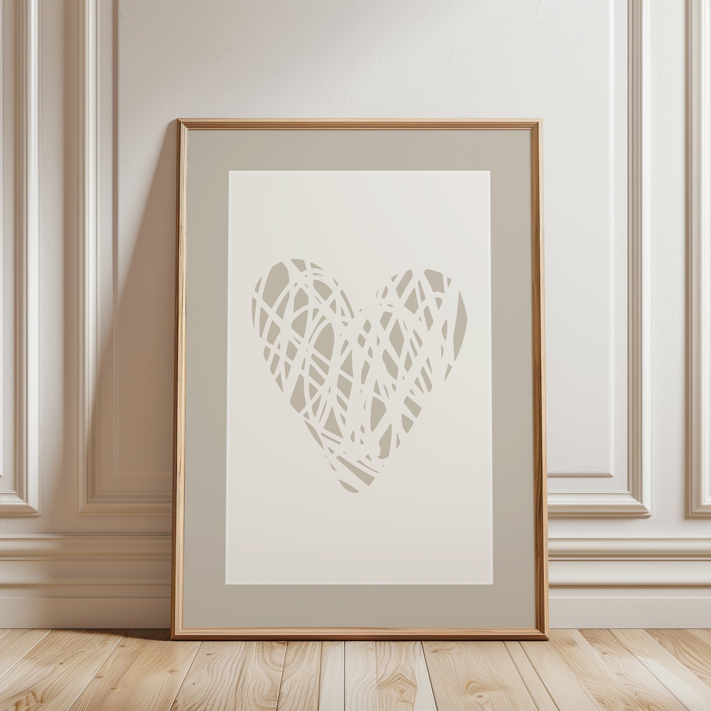 abstract love heart poster in shades of beige and off-white