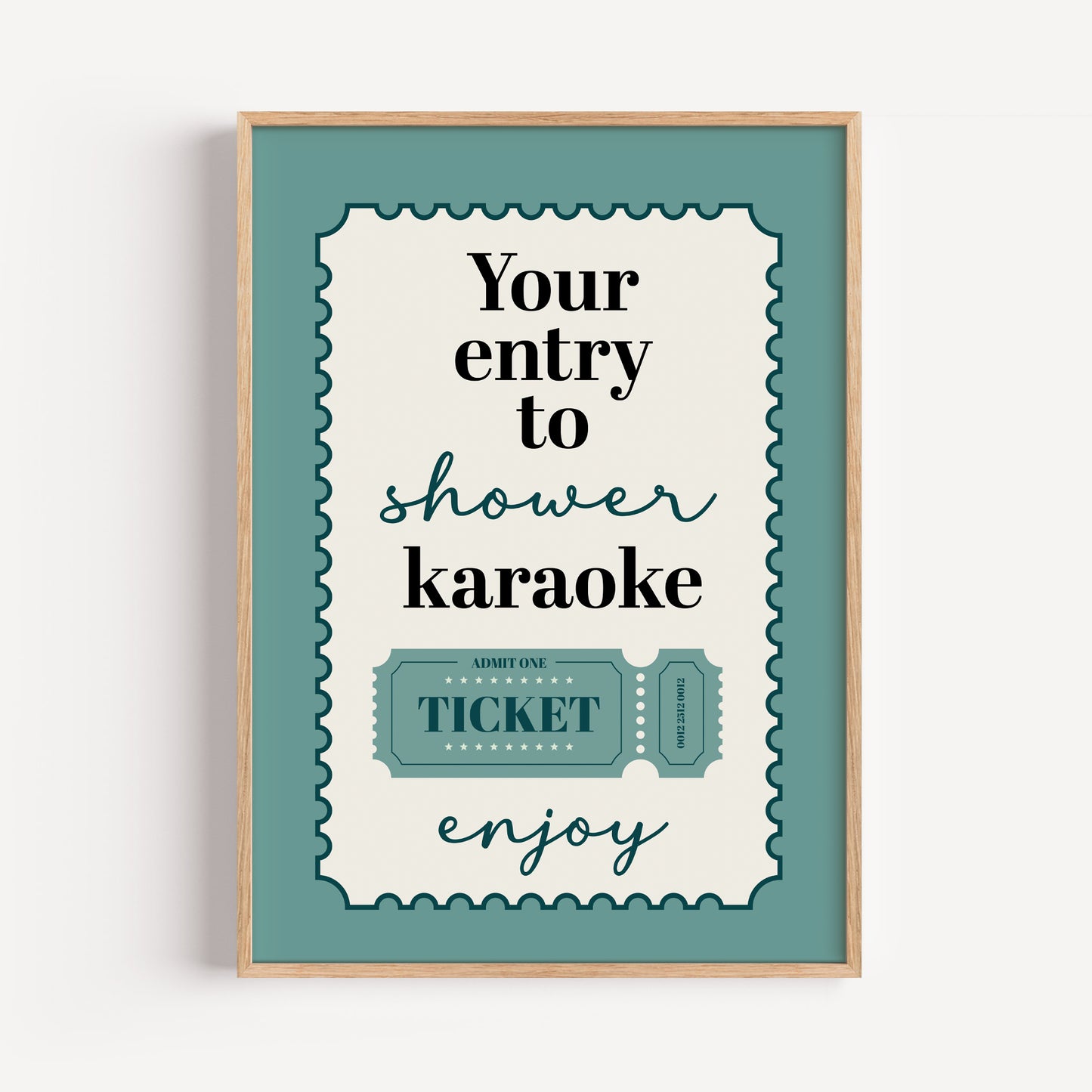 Aqua green bathroom print, shower karaoke