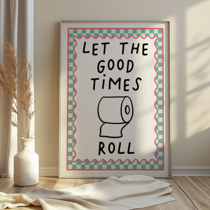 Chequered Bathroom Print, Let the Good Times Roll, Aqua