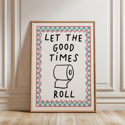 Chequered Bathroom Print, Let the Good Times Roll, Aqua