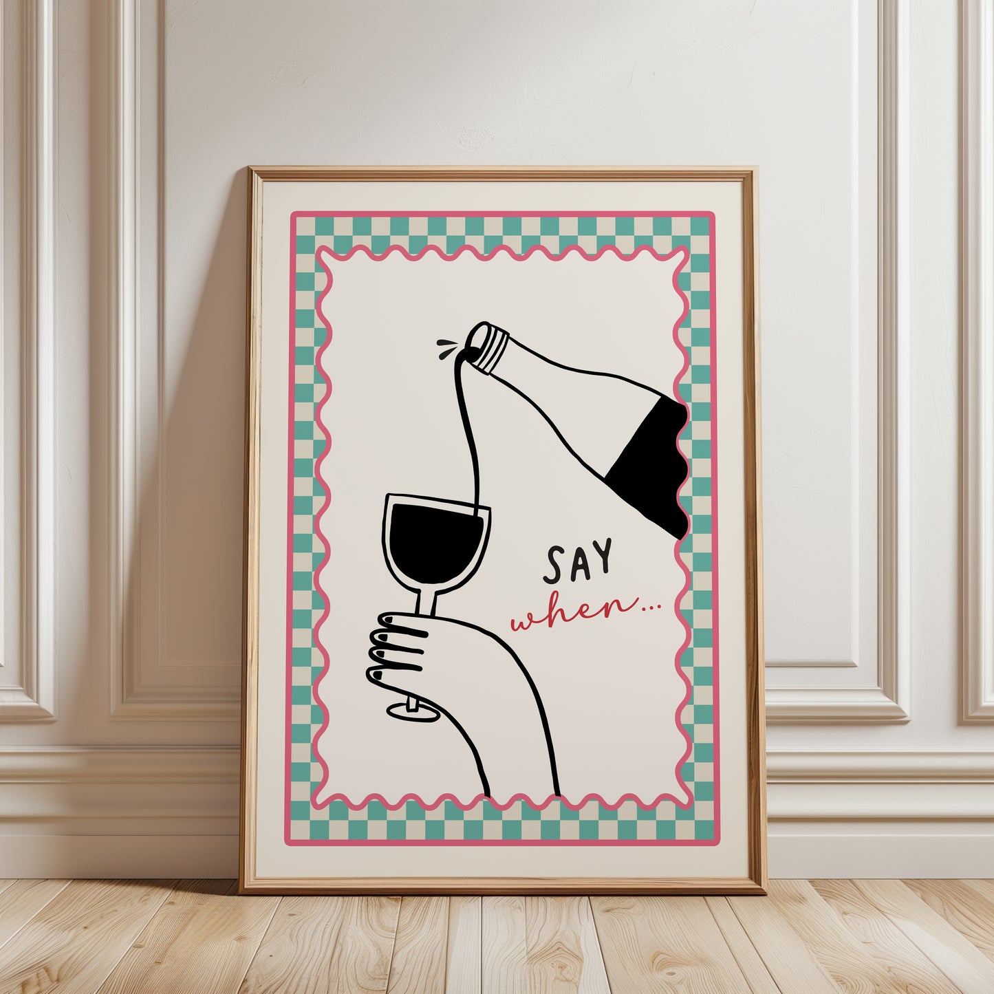 Funny Wine Kitchen Art Print, Aqua