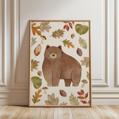 Autumn decor, boys print with woodland bear