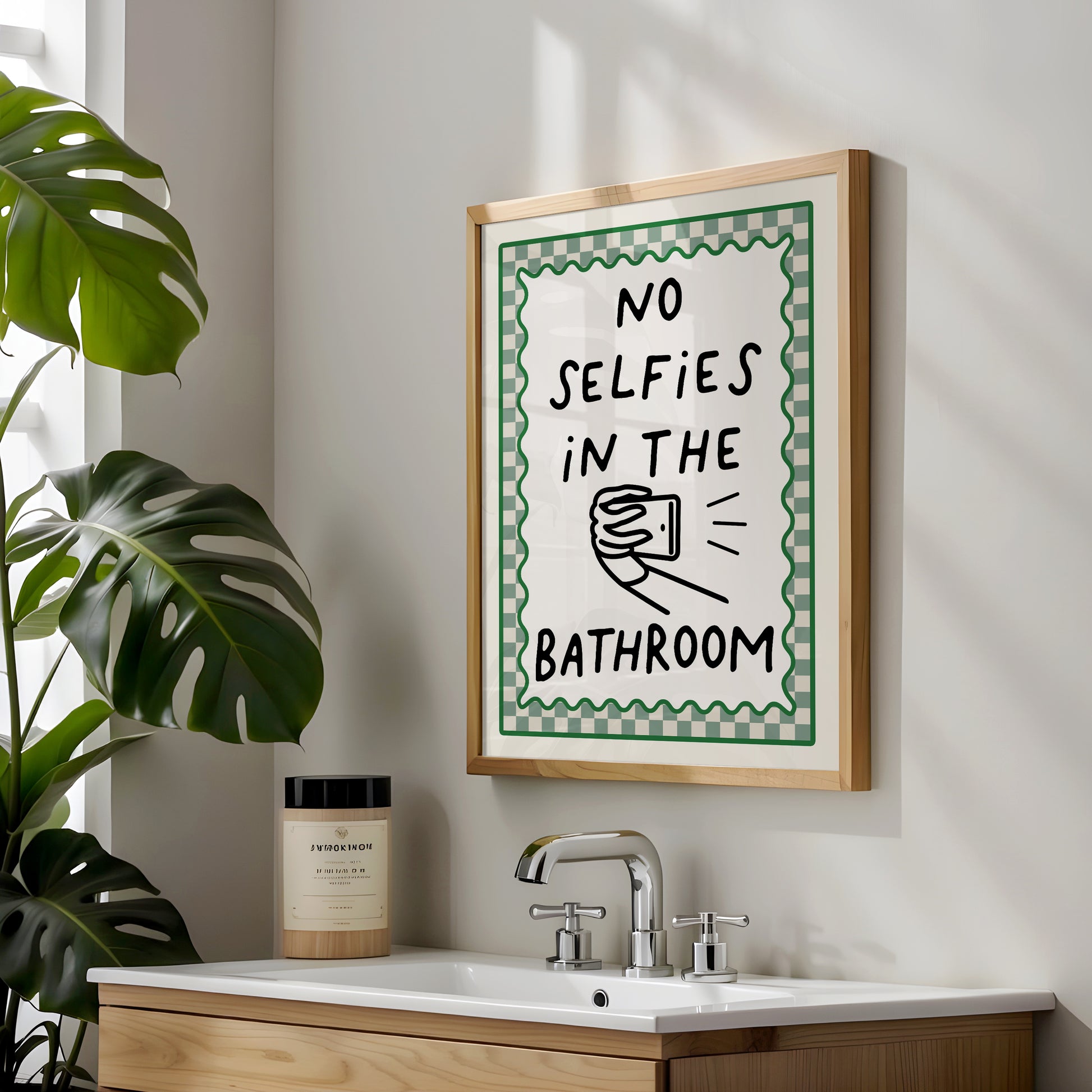 Bathroom decor, print in sage green