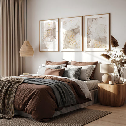 Set of 3 Beige Marble Abstract Wall Art Prints