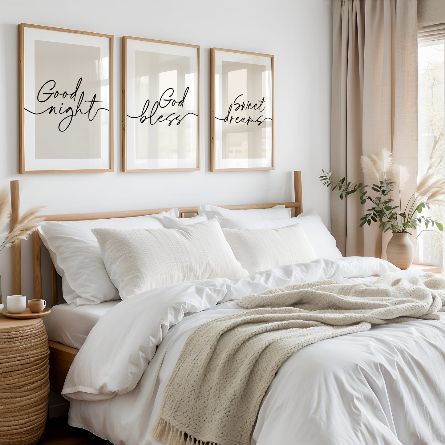 Set of 3 Bedroom Prints, Good Night, God Bless, Sweet Dreams