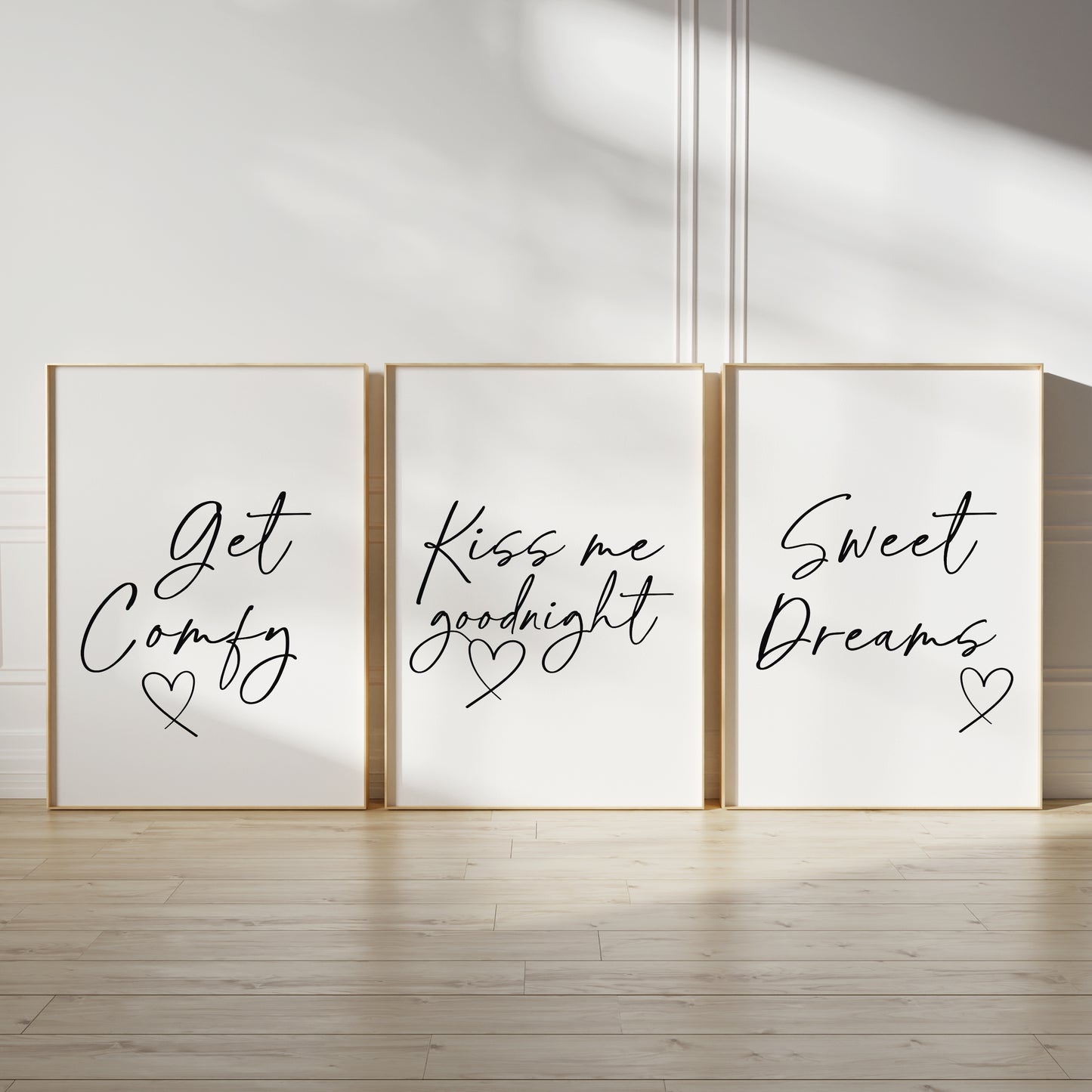 bedtime quote prints, get comfy, kiss me goodnight, sweet dreams, set of 3