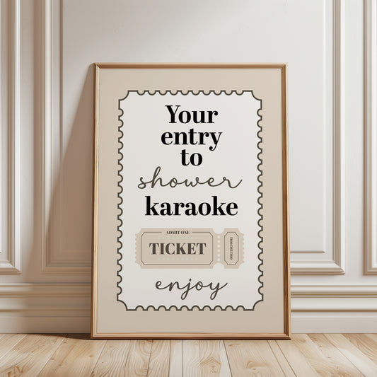 Bathroom Wall Art Print, Shower Karaoke, Beige