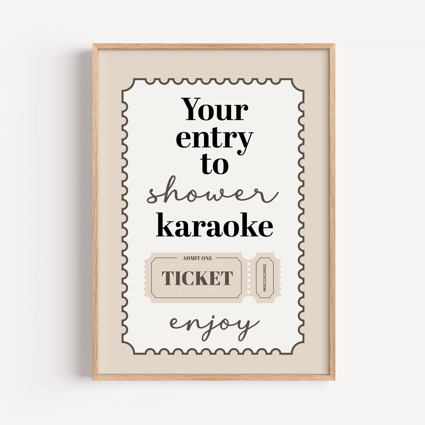 Beige bathroom print, shower karaoke