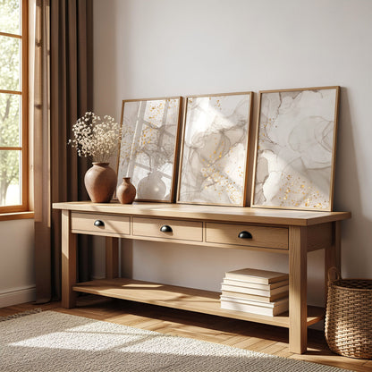 Set of 3 Beige Marble Abstract Wall Art Prints