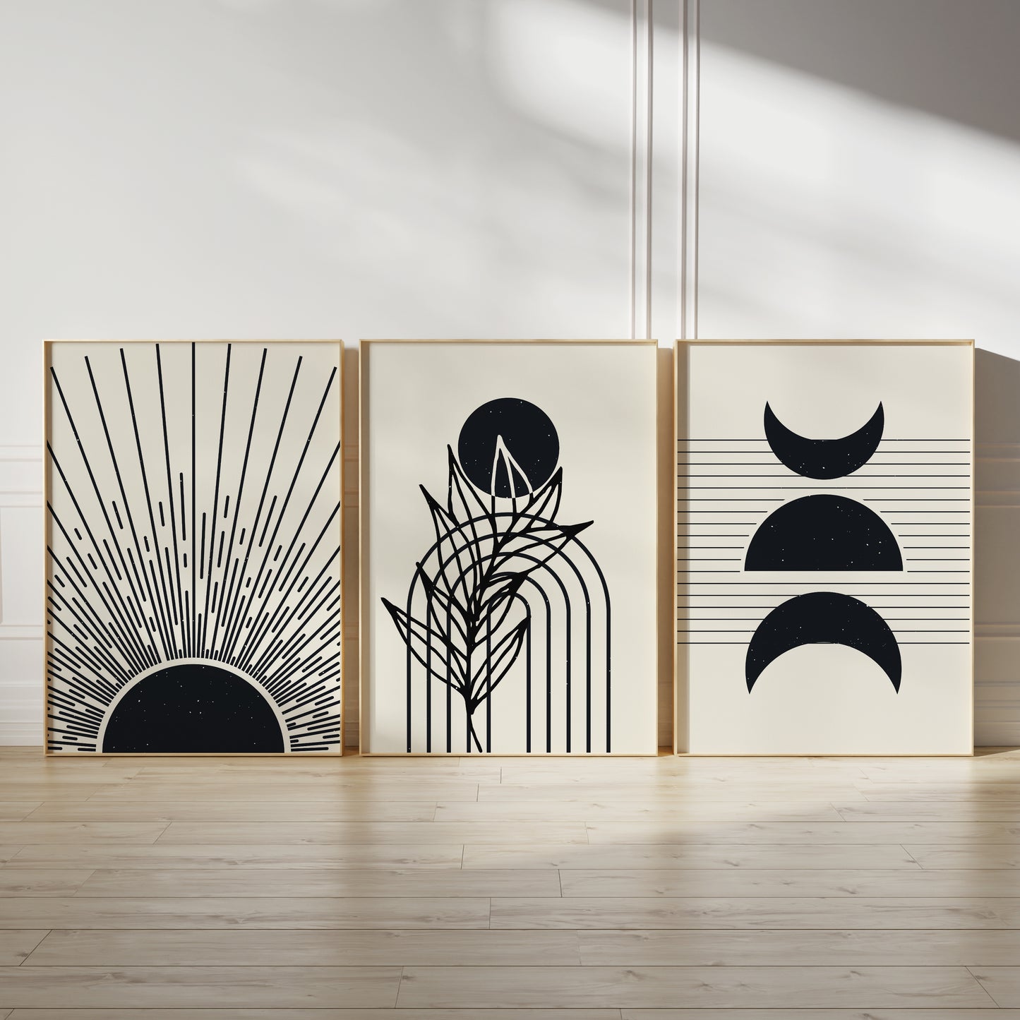Beige and black boho wall art set
