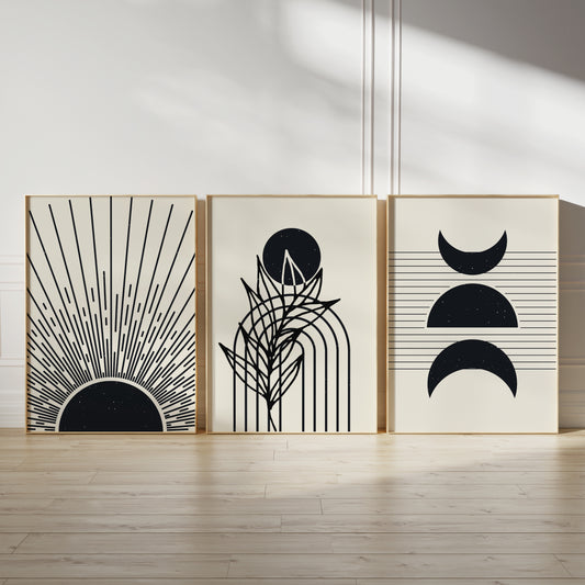 Beige and black boho wall art set
