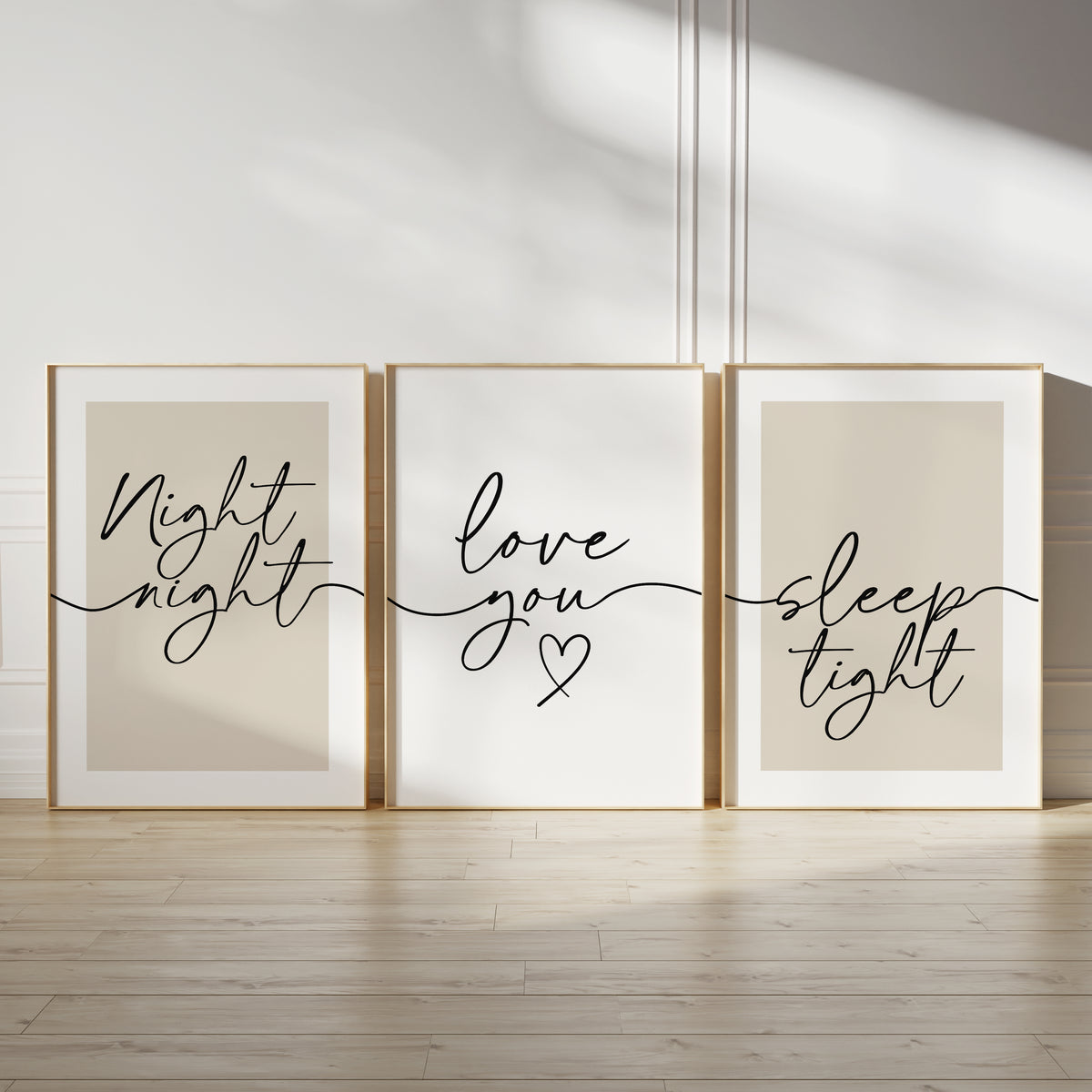 set of 3 bedroom prints with bedtime quotes night night love you sleep tight
