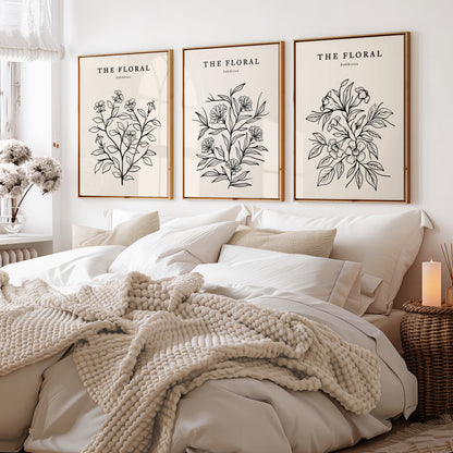 Beige botanical bedroom wall art