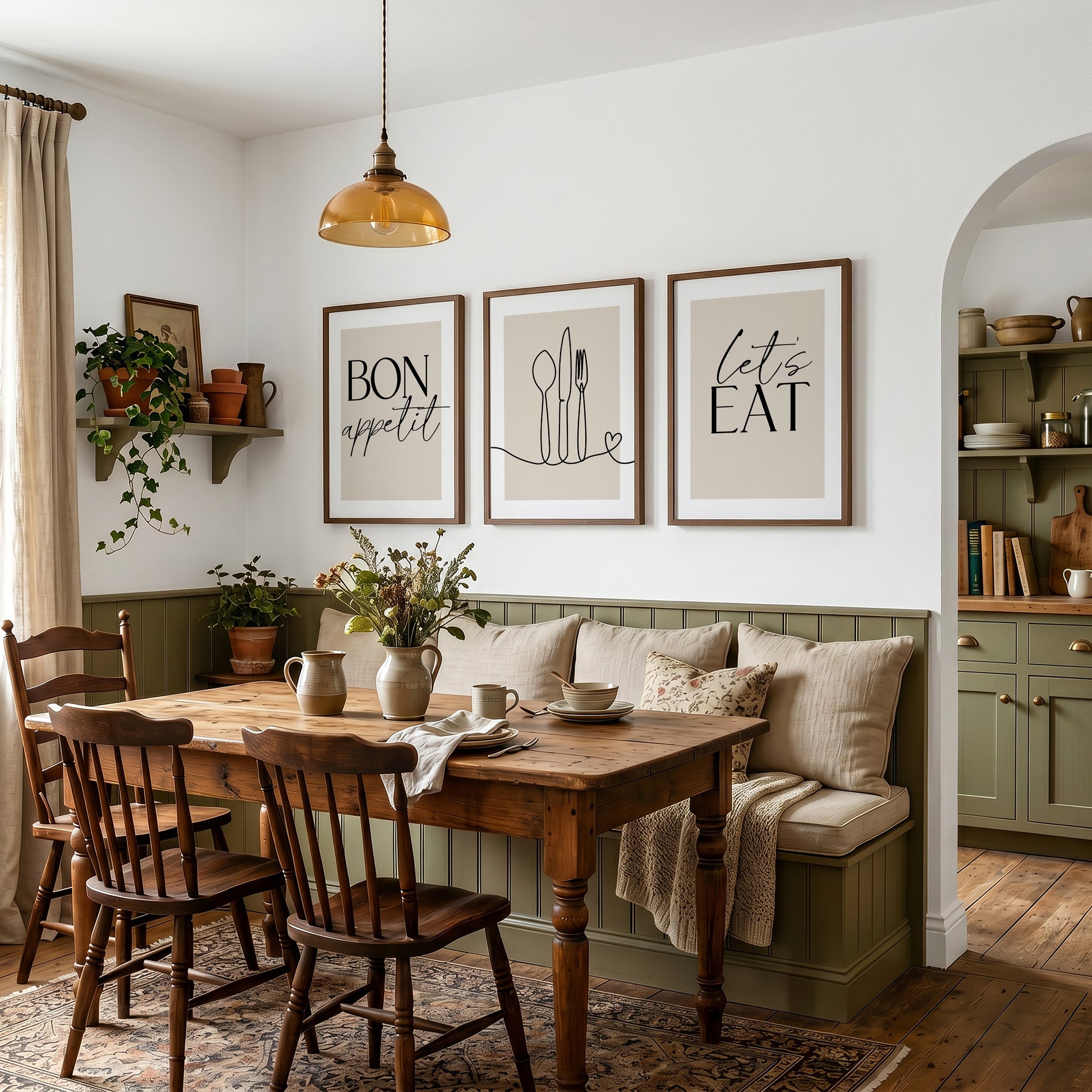 Beige kitchen print set in a minimalist stuyle