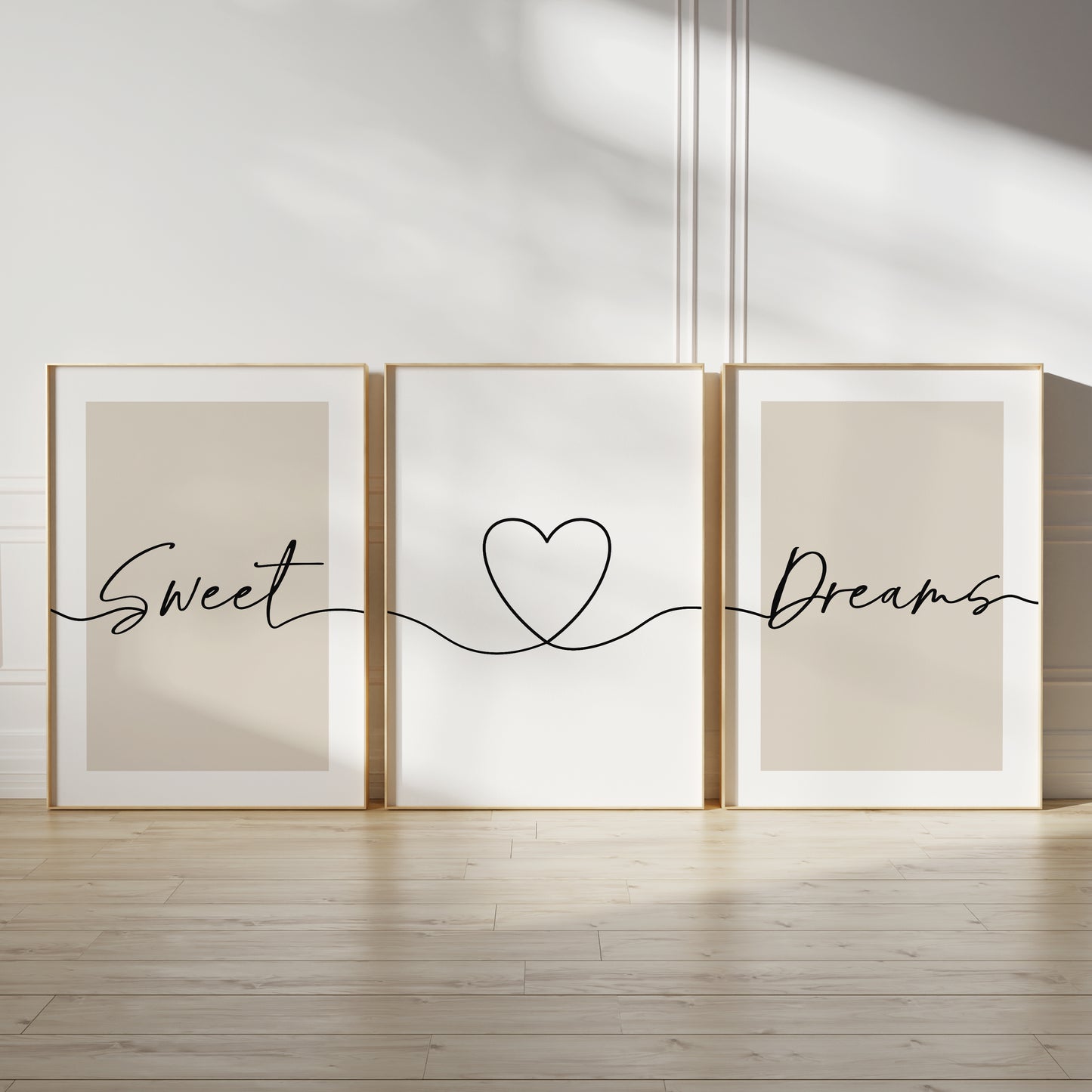 Set of 3 Bedroom Art Prints, Sweet Dreams, Beige
