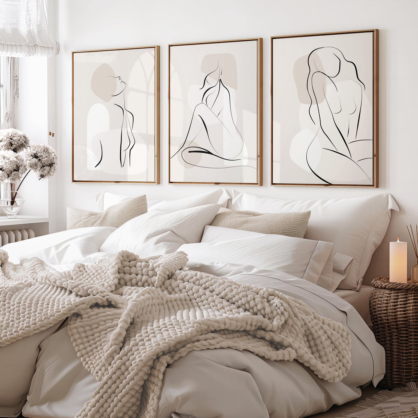 Set of 3 Women Line Art Bedroom Wall Prints