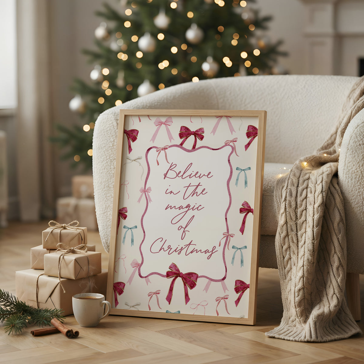 Pink Bow Christmas Print