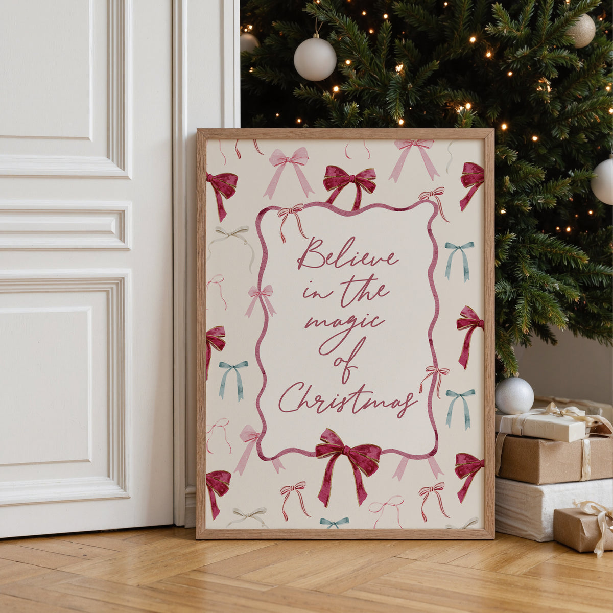 Pink Bow Christmas Print