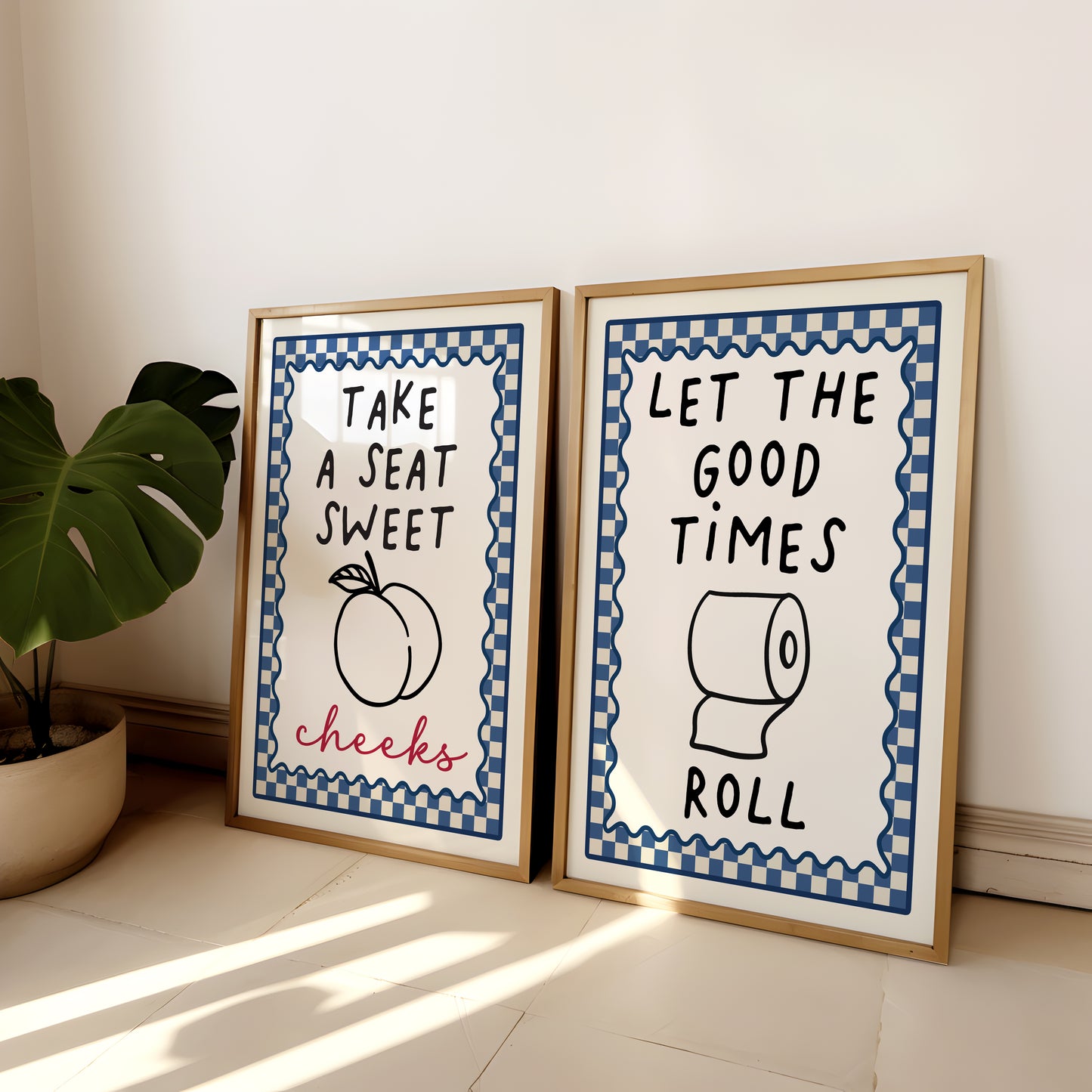 Set of 2 Navy Blue Bathroom Art Prints