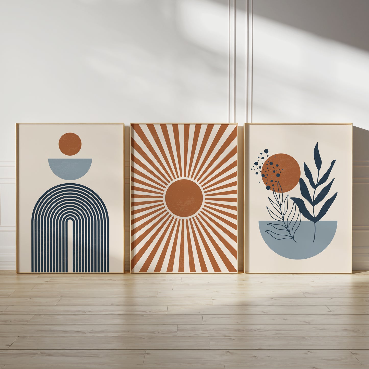 Blue and terracotta boho wall art