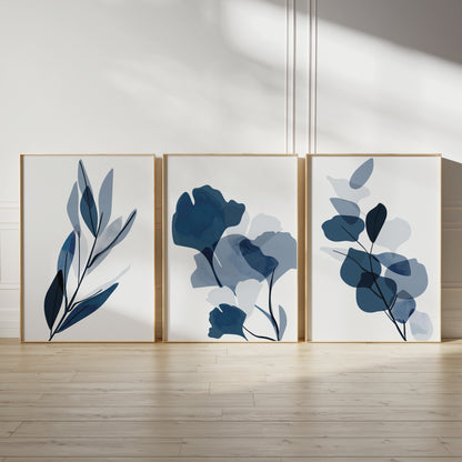 Blue botanical abstract art prints