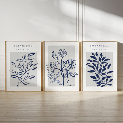 Blue botanical abstract wall art prints