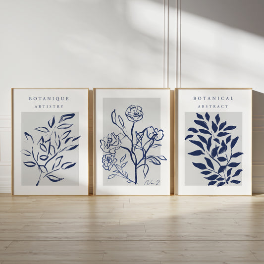 Blue botanical abstract wall art prints