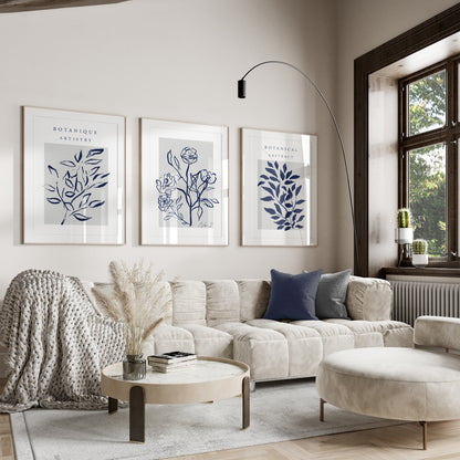 Set of 3 Blue Botanical Wall Prints