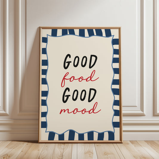 Kitchen Print, Good Food Good Mood, Blue