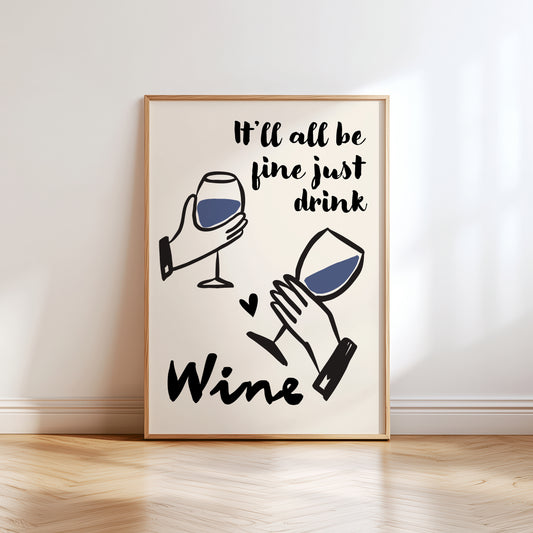 blue wine print