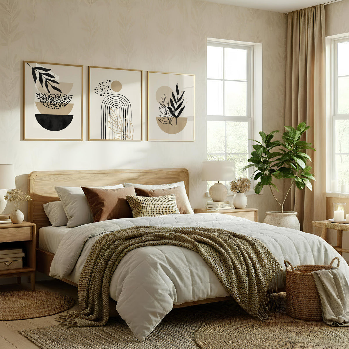 Set of 3 Neutral Boho Abstract Wall Art Prints