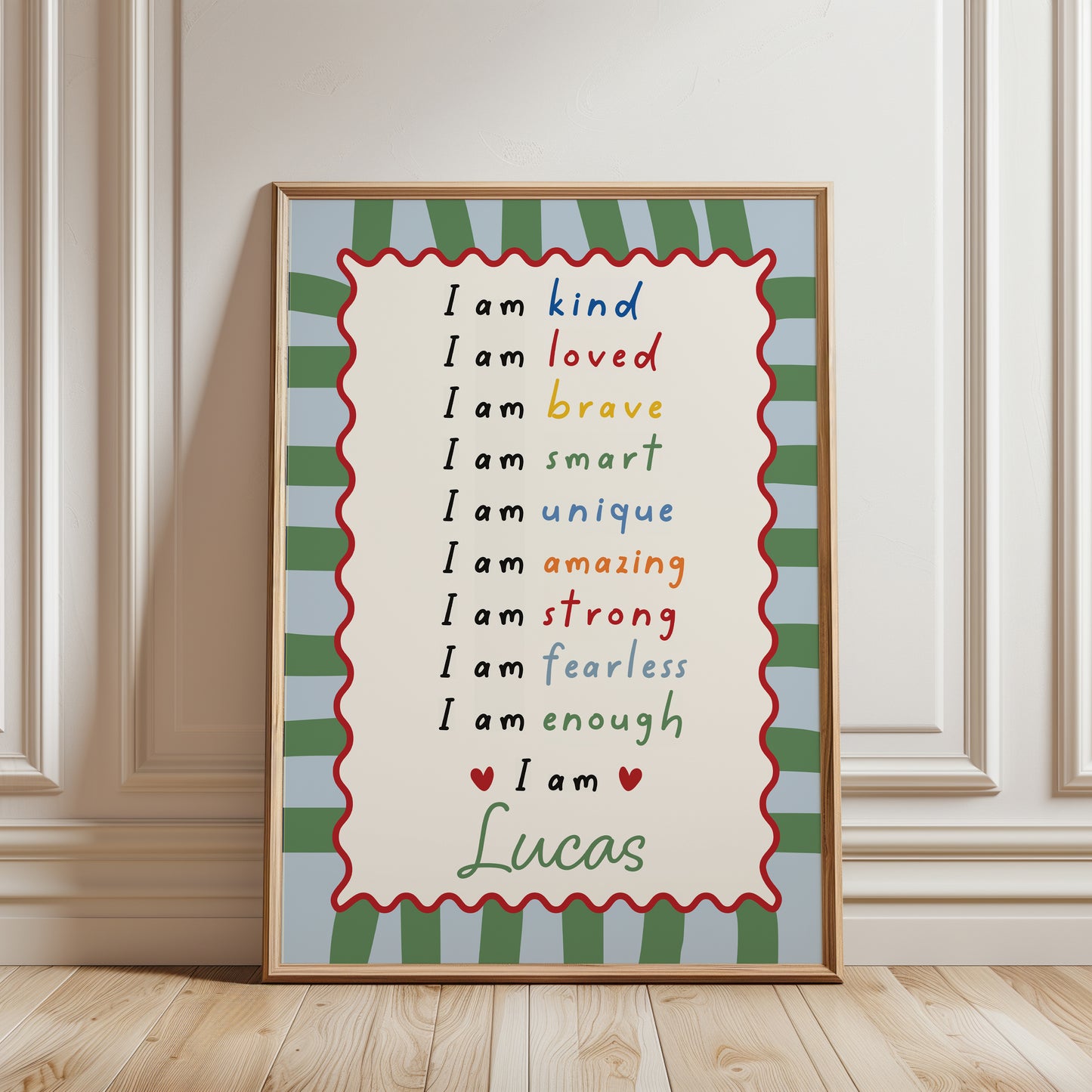 boys affirmation print in green and blue
