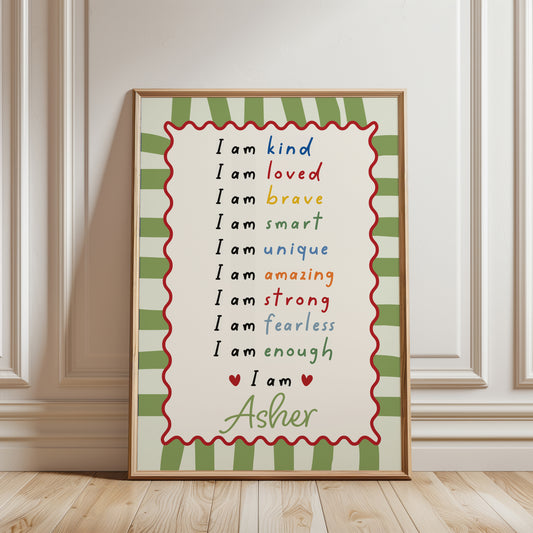Boys Affirmation Personalised Print, Lime Green