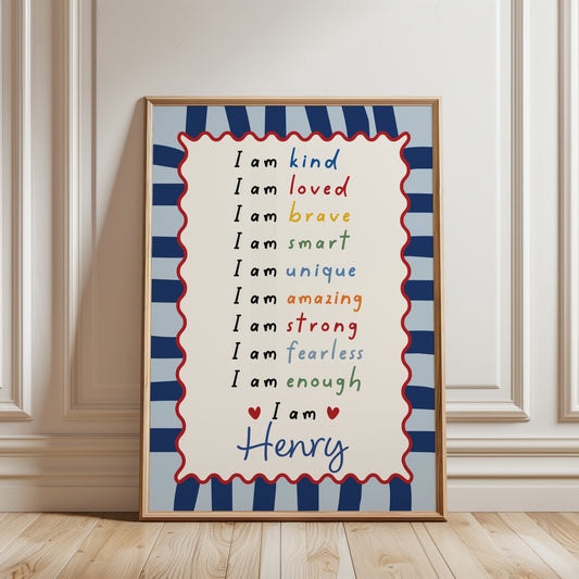 Boys Affirmation Personalised Print, Navy