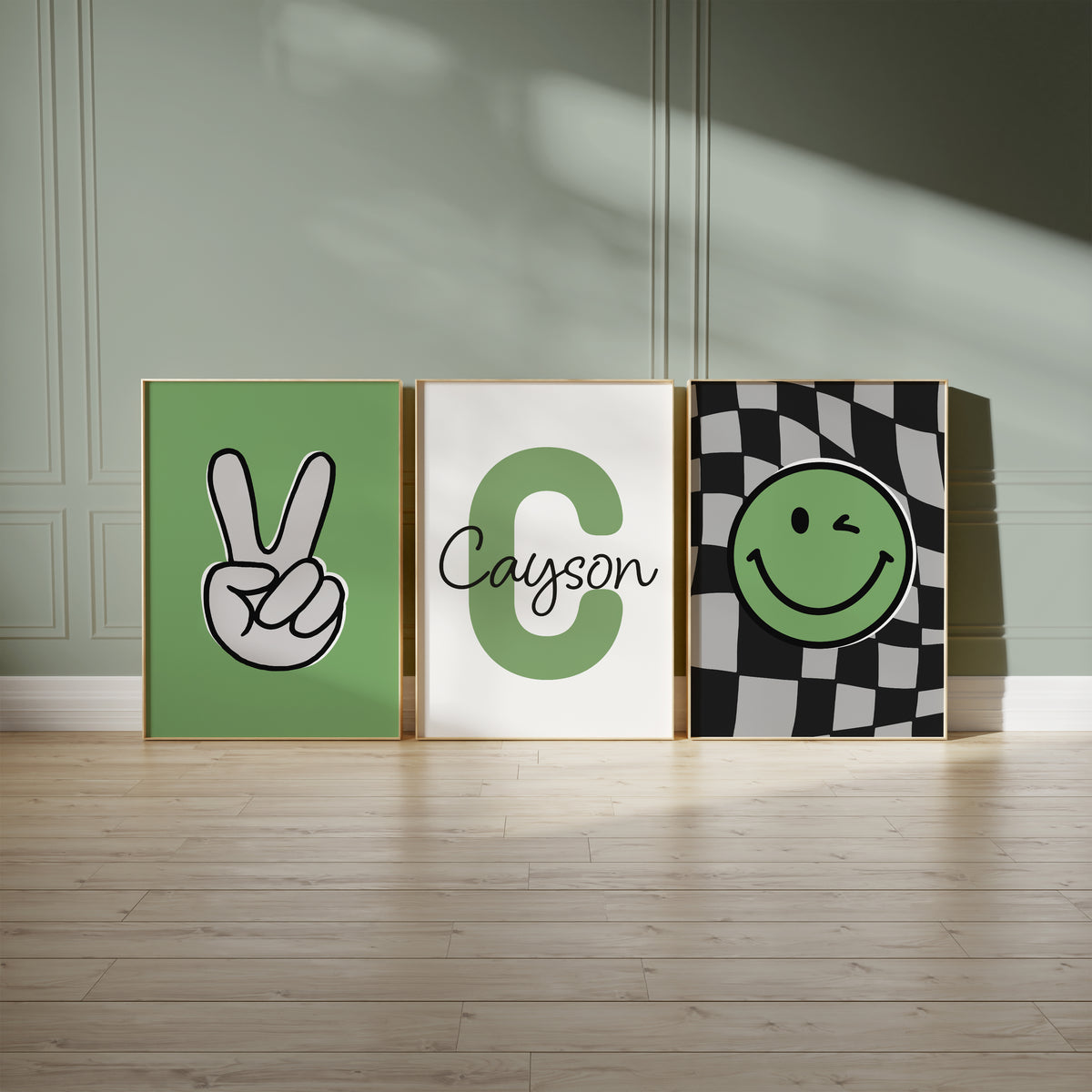 boys wall art set in green and grey