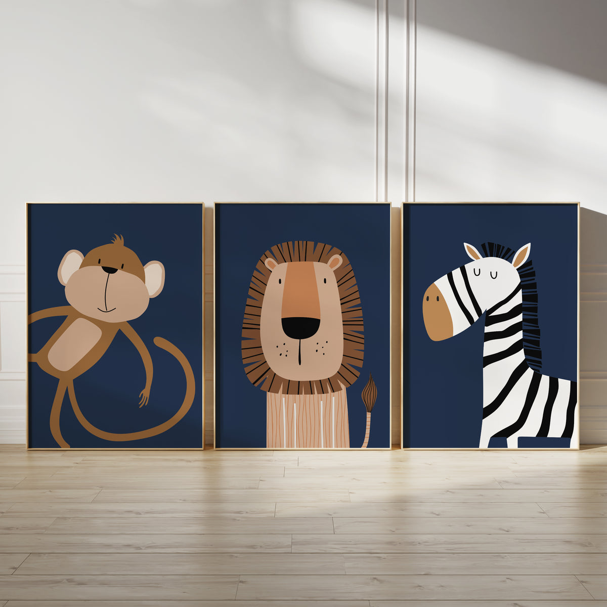 Set of 3 Navy Safari Nursery Prints - 11x14"