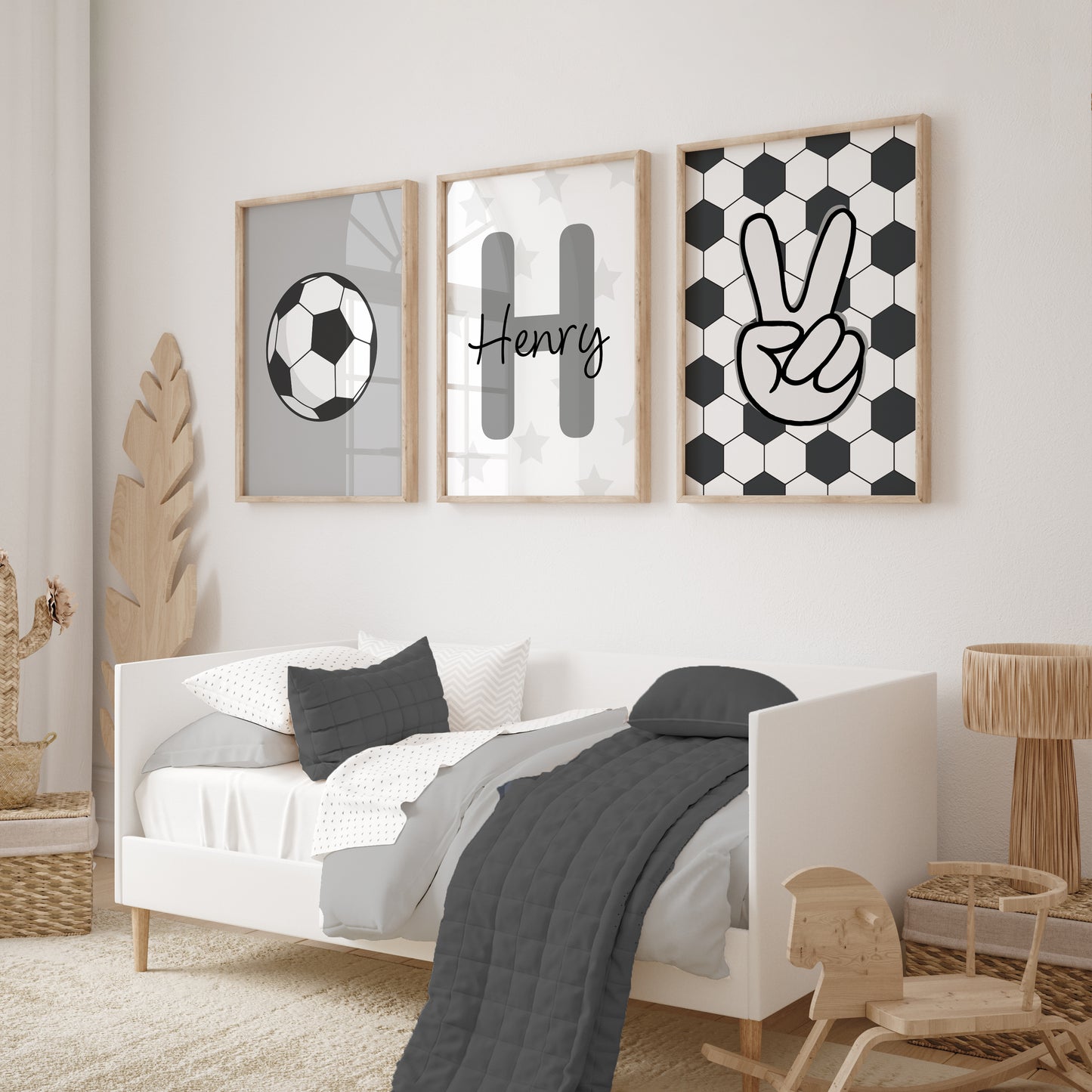Grey Football Stars boys wall art