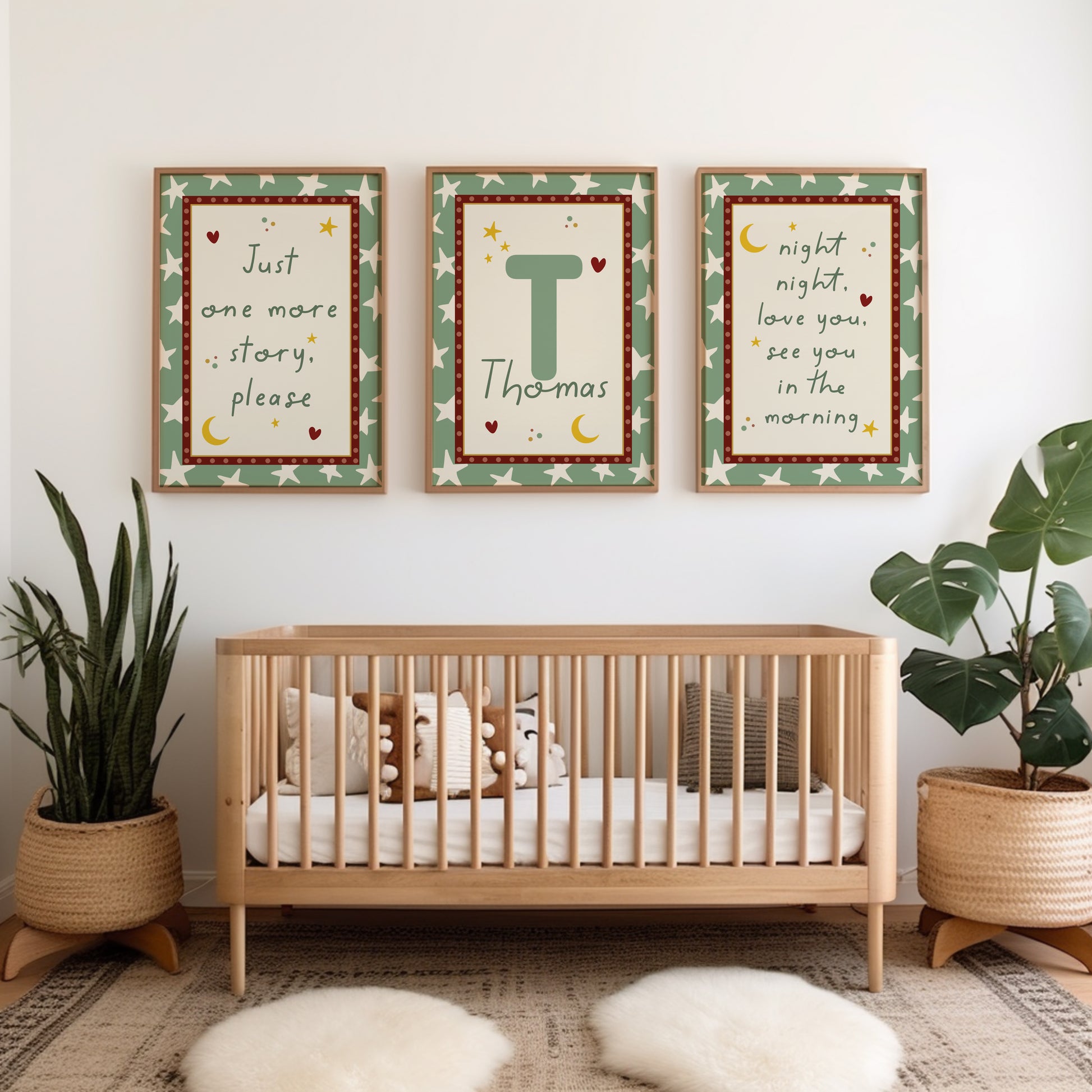 boys nursery bedtime quote prints in sage green
